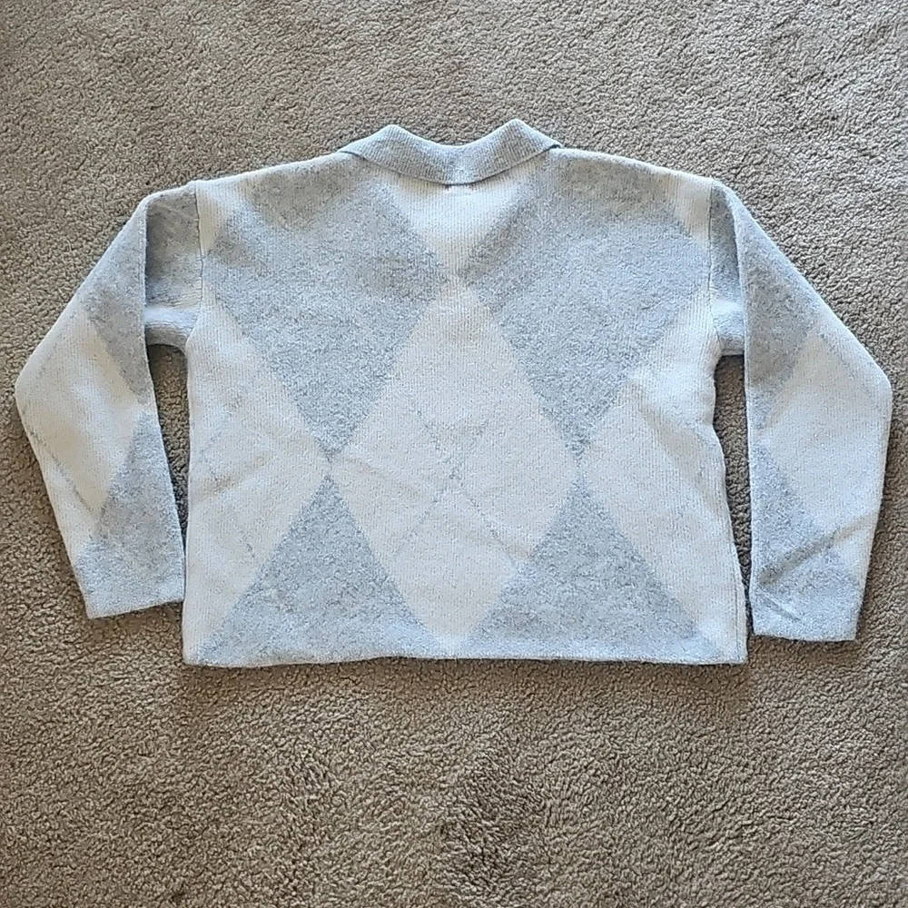A New Day Gray Cream Argyle Knit Polo Sweater Medium